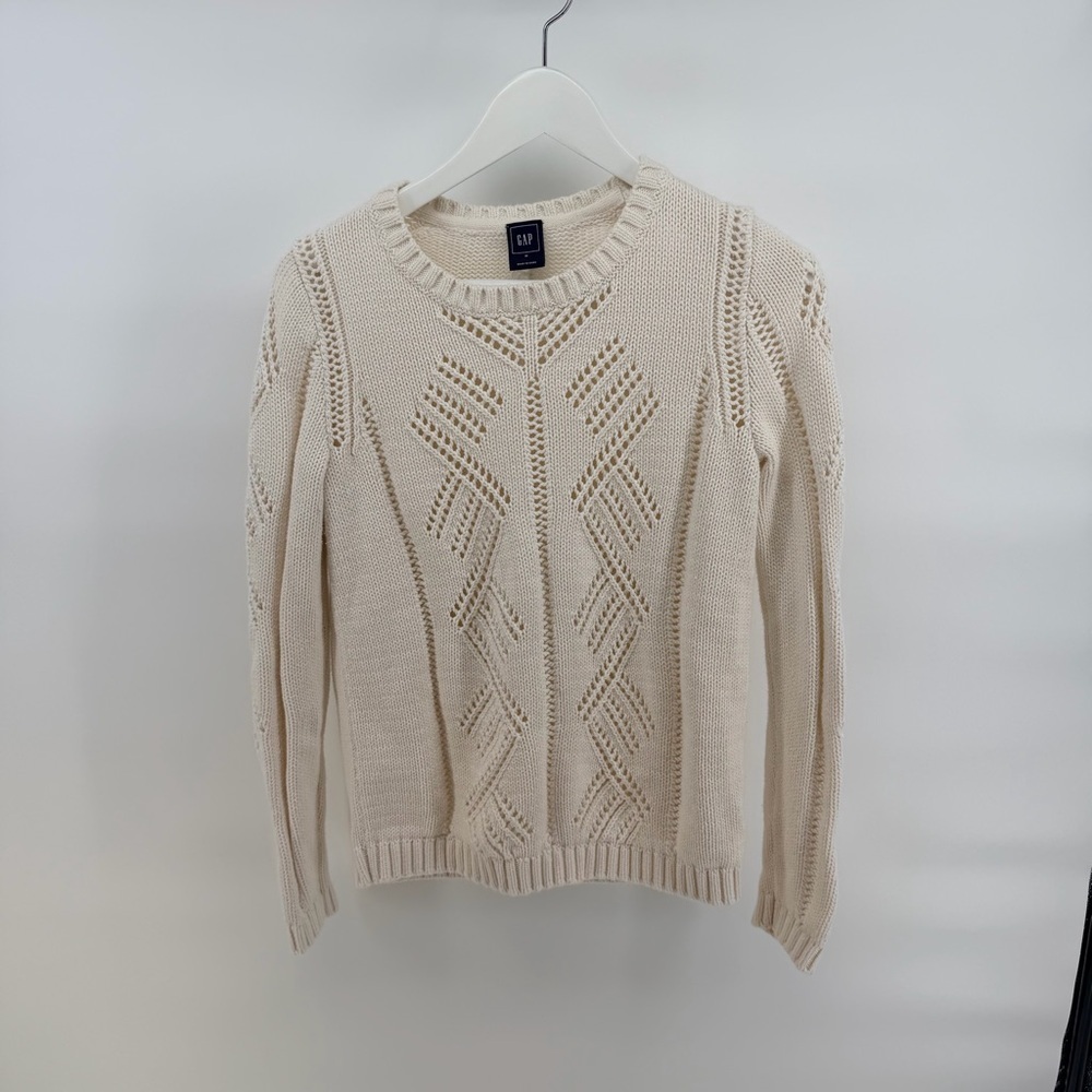 GAP Women's 100% Cotton Open Knit Sweater in Cream